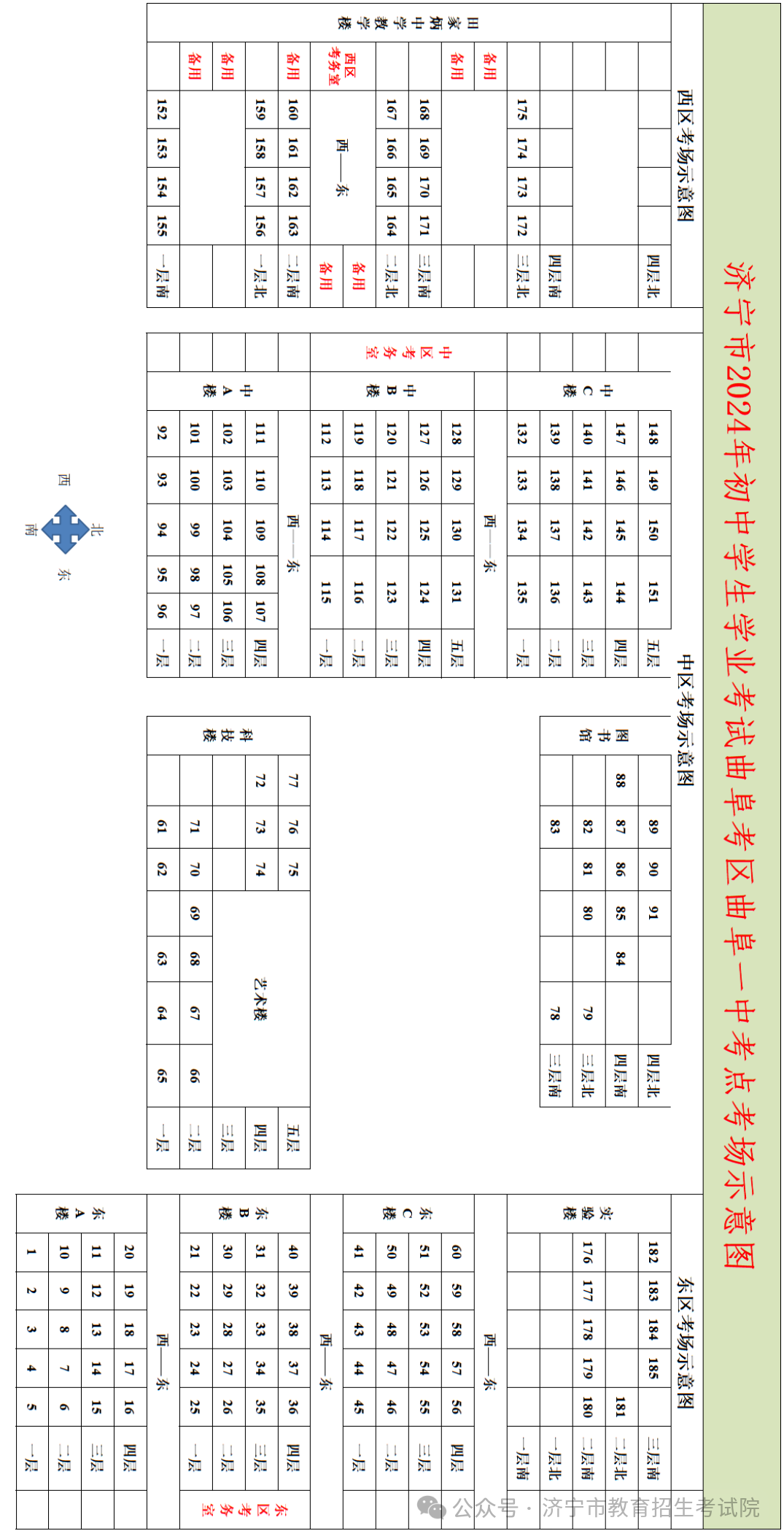 济宁市2024年初中学业水平考试(中考)考点考场分布图
